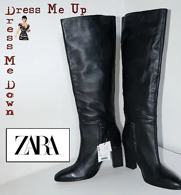 Zara Fabulous Black High Heeled Leather Knee Boots Uk 6.5 Eu 40 Bnwt Rrp £119 • £49.95