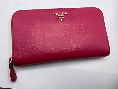 PRADA ZIP Bifold Long Wallet Safiano Leather Pink PEONIA Zip Around • $112.48