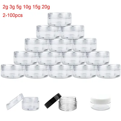 2g-20g Empty Clear Plastic Sample Travel Jar Container Round Cosmetic Makeup Pot • £2.75