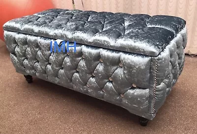 Storage Ottoman Fully Upholstered In Crushed Velvet Chesterfield Unique Design  • £139.99