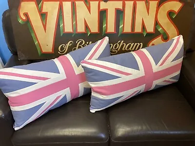 Set Of 2 PINK  UNION JACK  Large Cushions By Woven Magic (15x30) Matching Pair • £39