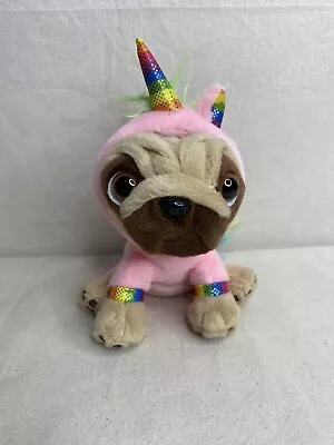 Pugsley The Pug Soft Plush Toy Teddy Bear Pink Unicorn Hoodie Stuffed 6  Beanie • £5.99