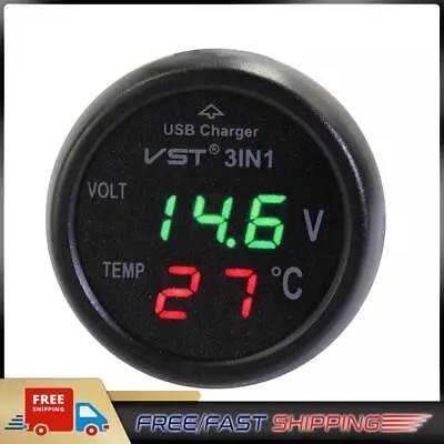 3 In 1 Car Voltmeter Thermometer 12V 24V Multifunctional Adapter (Red Green) • £6.76