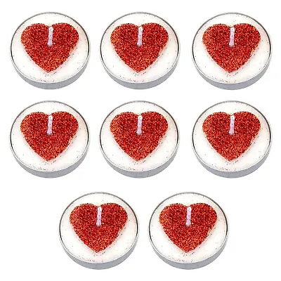 8pk Red Glitter Heart Tea Light Candles Valentines Day Romantic Decoration P7086 • £3.64