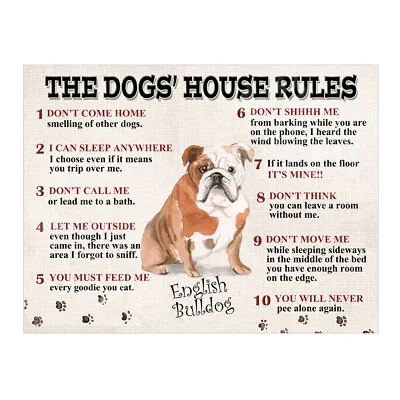 £6.95 • Buy The Dogs House Rules English Bulldog Metal Tin Sign Plaque Print Poster 8521