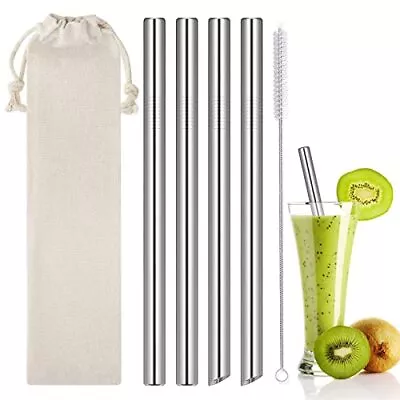 4 Pcs Reusable Boba Straws Thick Extra Wide Milkshake Metal Straws For Drinking • £8.06