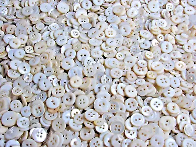 VTG Mother Of Pearl Buttons 1/8 To 1/2  Lot - 150 WHITE ECRU CREAM Scuffy Shabby • $8.50