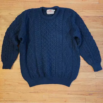 Vintage IRISH HOMECRAFT Sweater Fisherman Cable Oiled Wool Blue Mens Size L 90s • $49.99