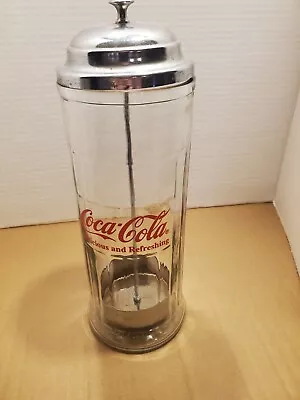  Vintage 1992 Coca-Cola Straw  Dispenser Glass With Chrome Lid • $10