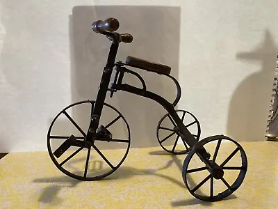 Hand Crafted Metal Wrought Iron Wood Tricycle Miniature Toy Doll Decor Bike 9.5” • $10.50