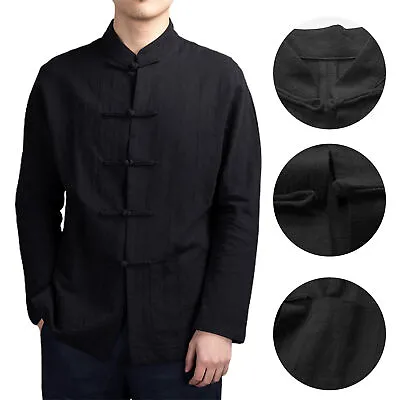 Chinese Style Shirt Top Tang Tops Uniform Traditional Men's With Mandarin Collar • £15.12