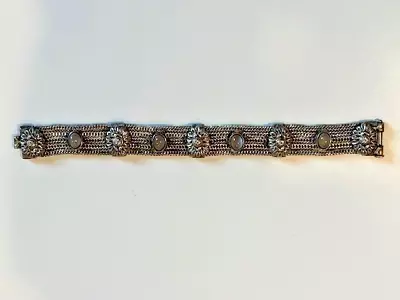 Vintage Silver Turkish Flat Foxtail Strand Bracelet With Moonstone • $125