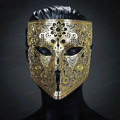 Men Masquerade Mask Steampunk Halloween Metal Venetian Mardi Gras Party Gold • $24.95