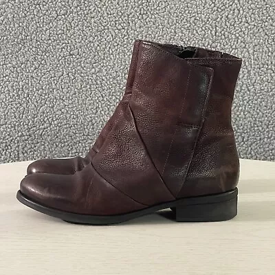 Miz Mooz Ankle Boots Women's 37 / 6.5 Brown Leather Side Zip Round Toe Booties • $32.99