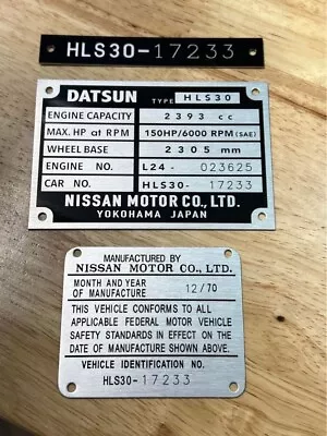 Datsun 240Z 260Z 280Z 510 Chassis Door Jamb & Windshield Custom Repro Plates • $170