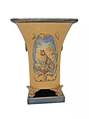 12” Tall Panther Vase Gold Toned With Faux Brass Toned Feet 13” Tall Estate Item • $19.99