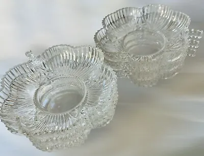 Vintage Federal Glass Shamrock Shaped Candy Dish/Salad Plate/Dessert Set Of 6 • $30