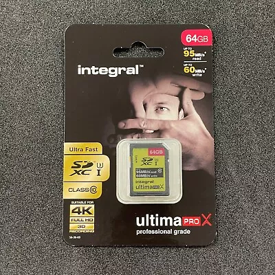 INSDX64G10-95/60U1V2 Integral Memory 64 GB SDXC SD Card Class 10 UHS-1 U3 • £6.49