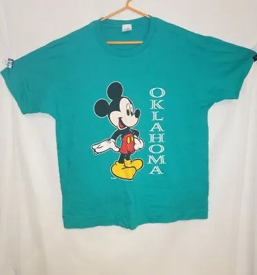 VINTAGE 80s Mickey Mouse Disney Shirt Velva Sheen Oklahoma Single Stitch SIze L • $15.99