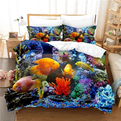 Gorgeous Underwater World Fish Duvet Quilt Cover Queen Bedding Set Pillowcase • $9.99