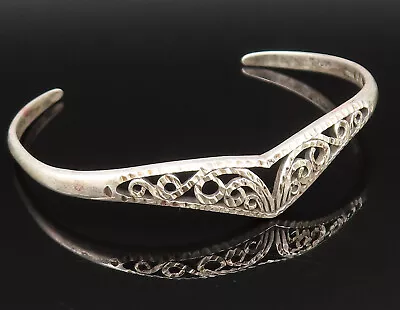 925 Silver - Vintage Hammered Swirl Scroll Pointed Cuff Bracelet - BT9485 • $48.19