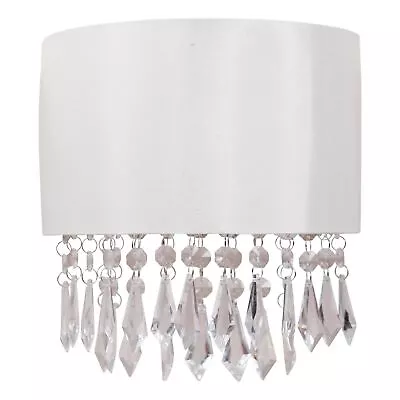 Jewelled Ivory Fabric Wall Light With Clear Crystal Style Strings • £14.99