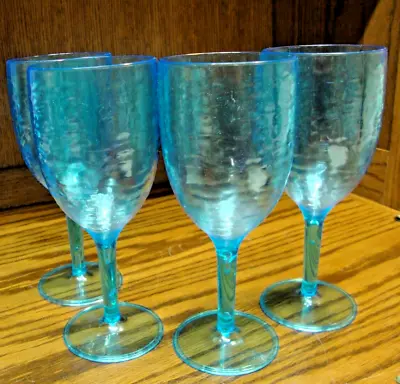 Set 4) Blue Plastic Stemmed Wine Glasses 8  Elegant Textured Design Barware  259 • $17.09