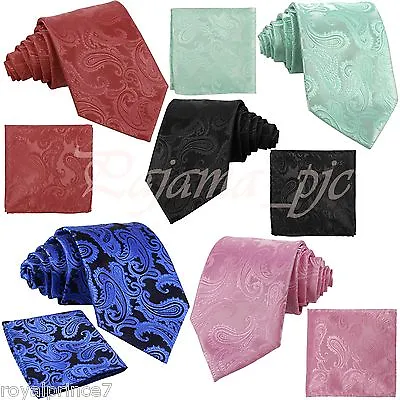 Men's Self Tie Neck Tie AND Hankie Set Paisley Wedding Party Prom Formal Tie Set • $11.36