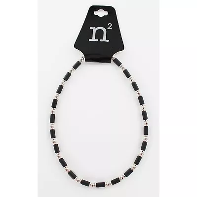 New Mens 18  Surfer Style Silver & Black Beaded Necklace #N2609 • $7.49