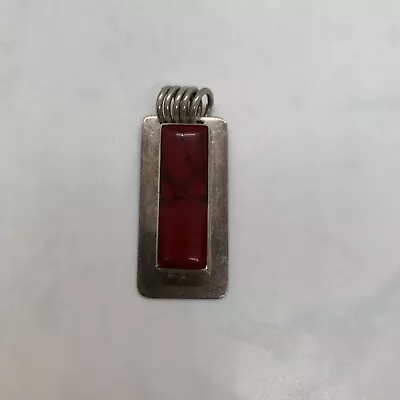 Vintage Mexico Sterling Silver Red Jasper Rectangle Statement Pendant • $69.99