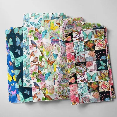 100% Cotton Butterflies Floral Children Craft Dress Sewing Premium Fabric | FQ • £3.50