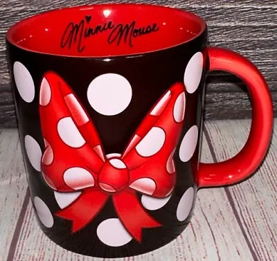 Disney Minnie Mouse Polka Dot Bow Mug Disney Parks Signed Red Black White • $10.99