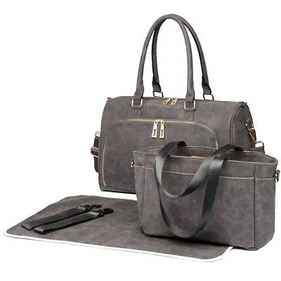 Luxury Maternity Baby Changing Bag Set Nappy Diaper Wipe Clean PU Leather • £19.97