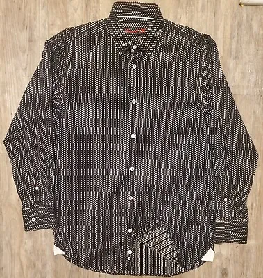 Luchiano Visconti Black Men Long Sleeve Polka Dot Button Down Dress Shirt Sz S • $14.99
