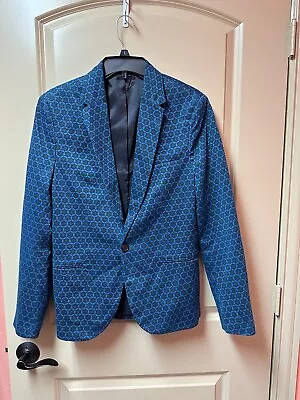 Zara Man 1 Button Blazer Blue & Black Polyester Sport Coat Jacket USA M Mex 38 • $19.99