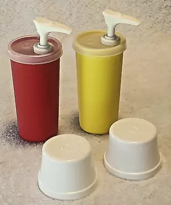 Vintage Tupperware Ketchup And Mustard Pump Dispensers 1329-7 & Lids 871-3 • $10