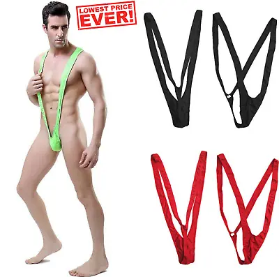 Men Sexy V-shaped Mankini Panties Thong Suspender One-piece Bodysuit Swimwear • £3.99