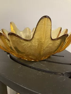 Vintage Viking Glass Amber Gold Textured Lotus Petal Bowl 10 Inch NICE • $29.99