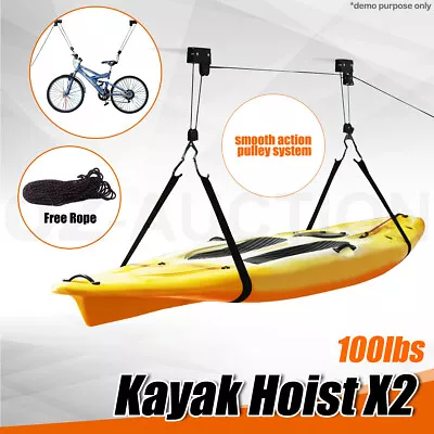 2x Kayak Hoist Bike Lift Pulley System Ceiling Hook Garage Storage Rack Loading • $79.95