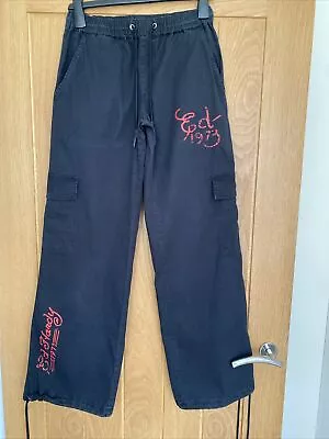 URBAN OUTFITTERS ED HARDY GIRLS BLACK COMBAT TROUSERS WITH DRAGON LOGO Size XS • £17.50