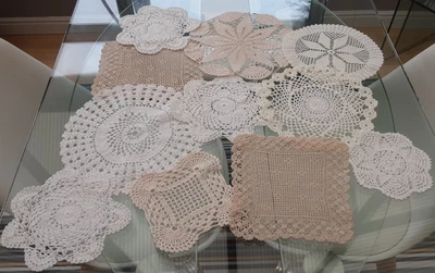 $9.78 • Buy Job Lot Of 11 Vintage Hand Crocheted Cotton Doilies Or Table Mats