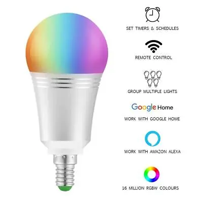 WiFi Smart Bulb LED Lamp 7W 6000K E14 White Voice Control By Alexa & Google Home • $10.95