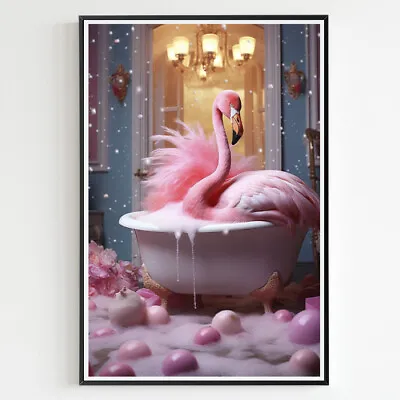 £42.99 • Buy Flamingo In A Bath Tub Funny Victorian Bathroom Print Wall Art Picture Poster