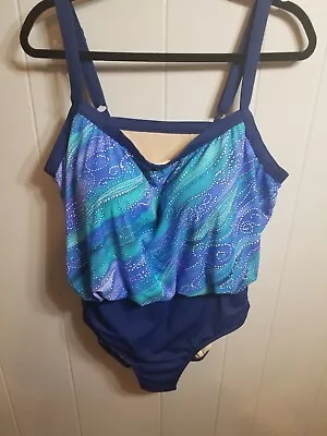 Amoena Women's Sz 22 Blue/Green  Abstract Print One Piece Swimsuit • $32