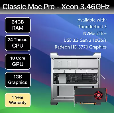 £629 • Buy Mac Pro 5,1 | 12 Core 3.46GHz | 64GB RAM | HD 5770 GPU | Up To MacOS 12