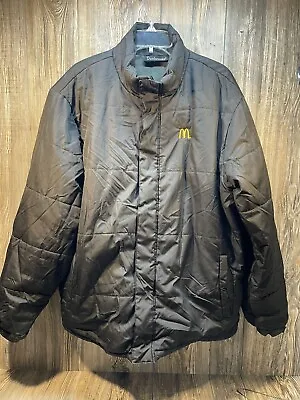 McDONALDS Parka Jacket Coat Nylon Quilted Full Black Logo Heavy XL • $50