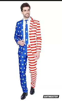 Opposuits Suitmeister Men's USA American Flag Suit 4th Of July 3pc • $68.88