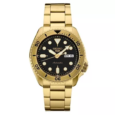 SEIKO 5 SRPK18 All Gold Black Dial W Bracelet Day Date Automatic Watch $395 • $249