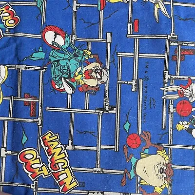 VINTAGE FABRIC WARNERBROS TAZ TASMANIAN DEVIL LOONEY Tunes Bugs Bunny Blue 60x51 • £49.06