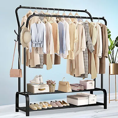 2Bar Metal Garment Rack Heavy Duty Closet Organizer Clothes Hanger Shoes Storage • $37.99